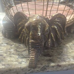 Elephant Design Wire Basket - Gold and Brown